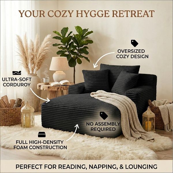 Modern Corduroy Oversized Chaise Lounge Sofa Chair - Comfy Indoor Sleeper Sofa for Living Room & Office, No Assembly Required-Upholstered Lounge Couch