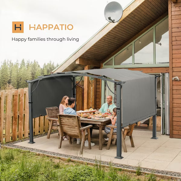 HAPPATIO Outdoor Arched Aluminum Retractable Pergola with Canopy Fixed in Various Positions
