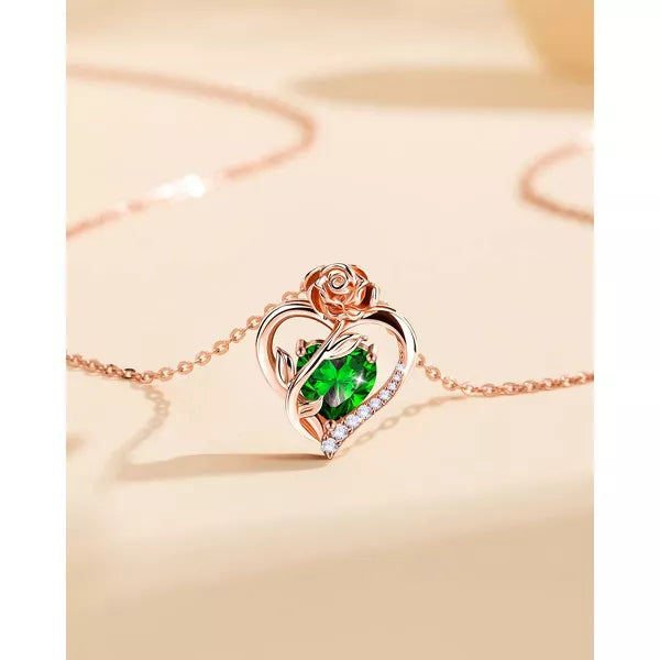Molenia Heart Birthstone Necklace for Women 925 Sterling Silver Rose Gold Necklace Pendant Jewelry Christmas Anniversary Birthday Gifts for Her