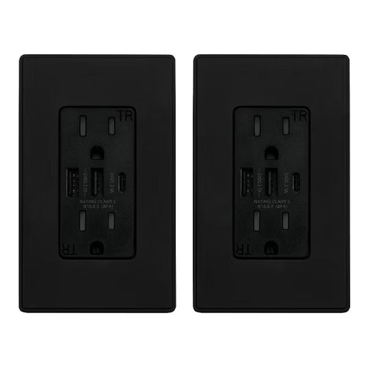 ELEGRP 30-Watt 15 Amp 3-Port Type C and Dual Type A USB Duplex USB Wall Outlet, Wall Plate Included