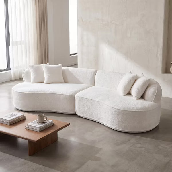 Modern Curved L-Shape Sectional Sofa with Premium Boucle Fabric – No Assembly Luxury Couch for Apartments, Living Rooms, and Cozy Nooks
