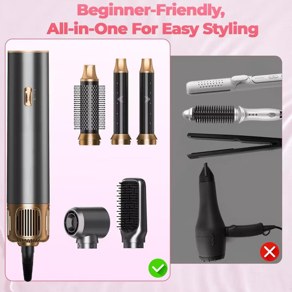 5 in 1 Hair Styler & Blow Dryer Brush,Upgraded Detachable Hair Dryer Brush with Negative Ion,Air Curling Wrap for Curling,Straightening & Volumizing