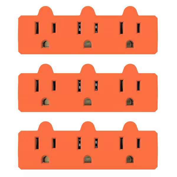 ELEGRP Triple Outlet Extender, Heavy Duty 3 Prong Grounded Wall Tab, 3 Outlet Extender Adapter Plug, ETL Listed, Orange(3 pack)