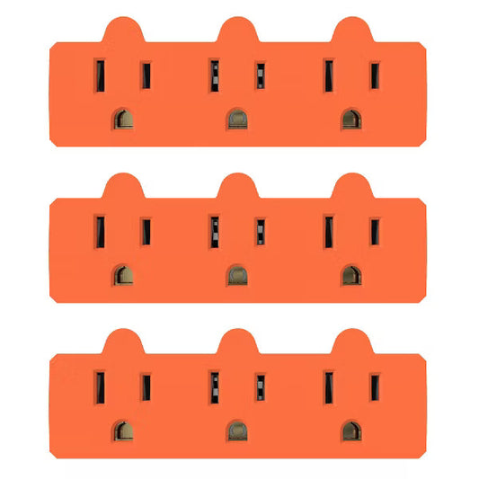ELEGRP Triple Outlet Extender, Heavy Duty 3 Prong Grounded Wall Tab, 3 Outlet Extender Adapter Plug, ETL Listed, Orange(3 pack)