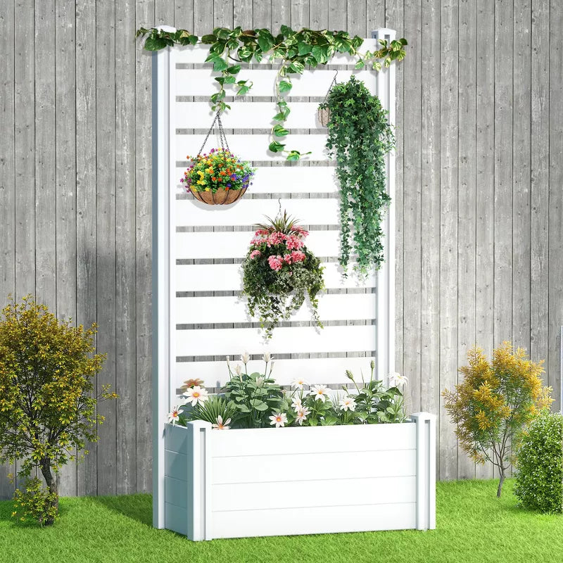 Lirago 6 ft. H x 4 ft. W White PVC Raised Garden Bed Planter Box with Privacy Screen - White