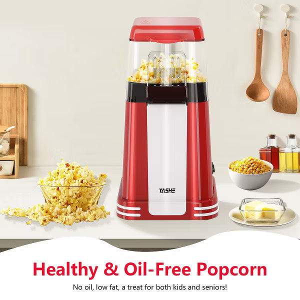 YASHE Hot Air Popcorn Popper Maker, Retro Fast Popcorn Machine, Healthy Oil-Free Popcorn Maker, Ideal for Home Movie Nights and Holiday Gifts