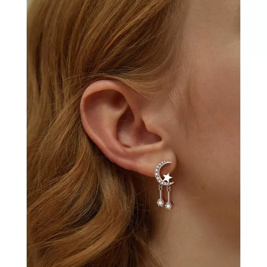 Molenia Moon Star Earrings Studs, 925 Sterling Silver Small Crescent Moon Studs Star Dangle Earrings Tiny Drop Tassel Dainty Jewelry Gifts for Women