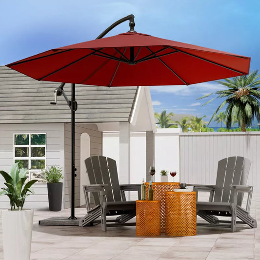 Sevobal Patio Umbrellas Outdoor Offest Hanging Umbrella, Adjustable Crank Handle, Sun Shade for Market, Large Balcony, Red, 114.17"*114.17"*81.49"