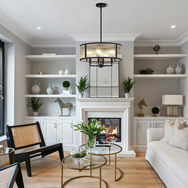 GTCLIGHTING Modern Dining Room Chandelier 20” Black Textured Glass Chandelier Light Fixture Farmhouse Round Hanging Lighting for Dining Room Kitchen