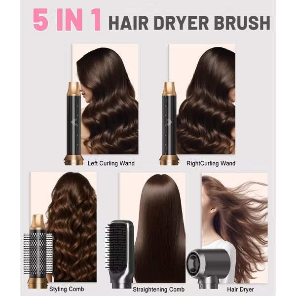 5 in 1 Hair Styler for Woman with LED,Air Curling Wrap,Drying,Curling,Straightening&Volumizing,Hot Air Curler Dryer Brush Tool Set,Curl Styling Tools