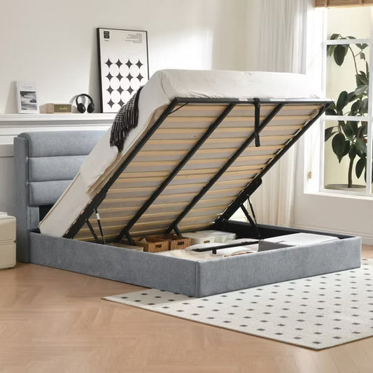 Lift Up Storage Bed King Size Upholstered Platform Bed with Hydraulic System No Box Spring Needed Multiple Colors Easy Assembly