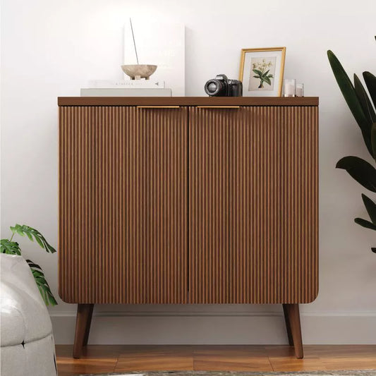 FONTOI Storage Cabinet, Sideboard Cabinet with Doors and Shelves, Buffet Cabinet with Waveform Panel for Dining Room, Walnut, 29.5*13.8*29.9