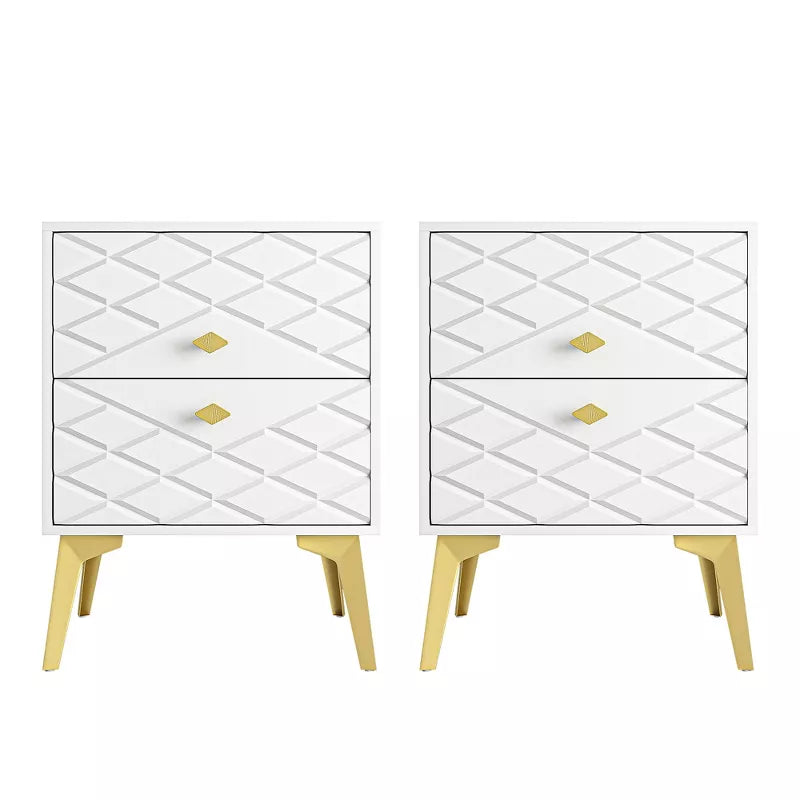 Resenkos 2-Drawer Wood Rectangle Nightstand Set of 2 Side Table Living Room Small End Accent Table, 22" Tall, White