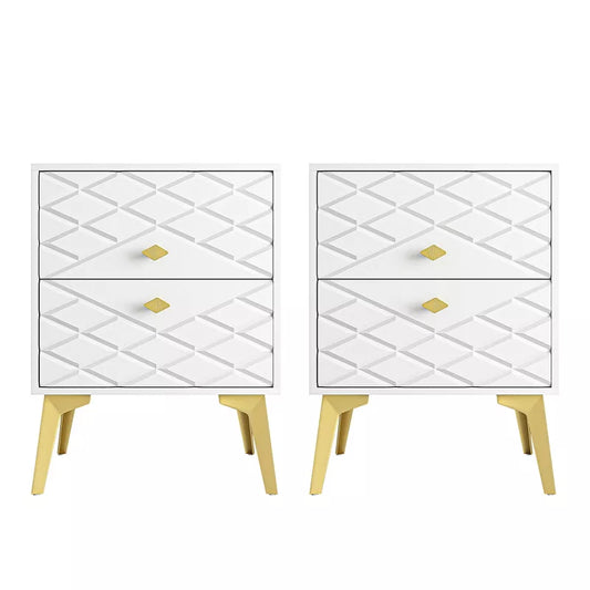 Resenkos 2-Drawer Wood Rectangle Nightstand Set of 2 Side Table Living Room Small End Accent Table, 22" Tall, White