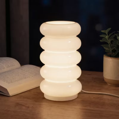 5-Tier Stacked Bubble Glass Table Lamp with Dimmer Switch and Braided Cord,White