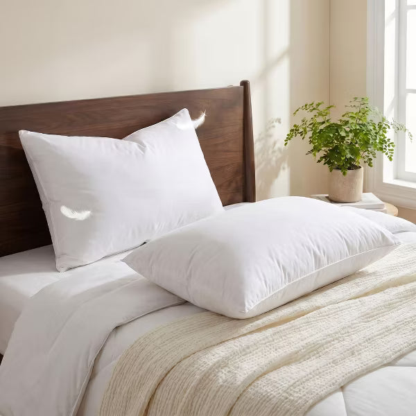 2 Pack Goose Down Pillows – Queen Size Bed Pillows for Sleeping, Includes 2 Pack Soft Cotton Covers