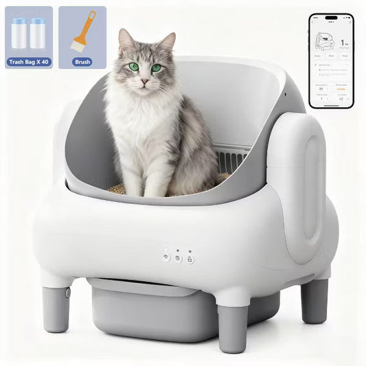 Cumrige Self Cleaning Litter Box,Open Top Automatic Litter Box with App Control for Multiple Cats,Safety Sensors Protection