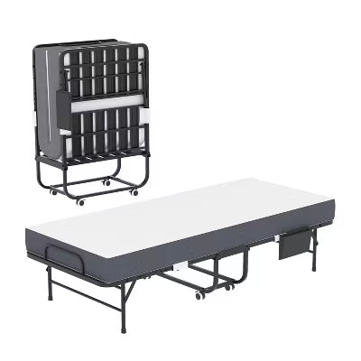 VIYET 75 Inch Folding Bed, 5" Memory Foam Rollaway Guest Bed, 450LBS Heavy Duty Metal Frame with Wheels, Portable Twin Bed for Adults Guests