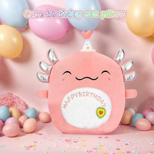TITQWOP 14" Happy Birthday Axolotl Plush Axolotl Stuffed Animal Pillow Cute Axolotl Toy Gift for Kids Boys Girls