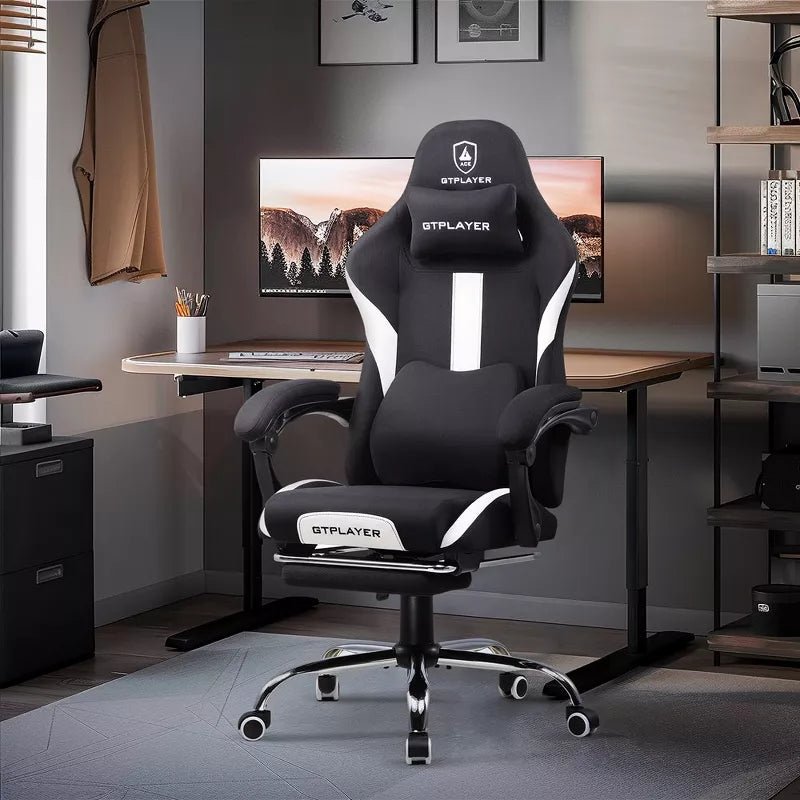 GTPLAYER Ergonomic Gaming Chair with Footrest, Lumbar Support, Breathable Computer Chair with Pocket Spring Cushion, Chairs for Adults