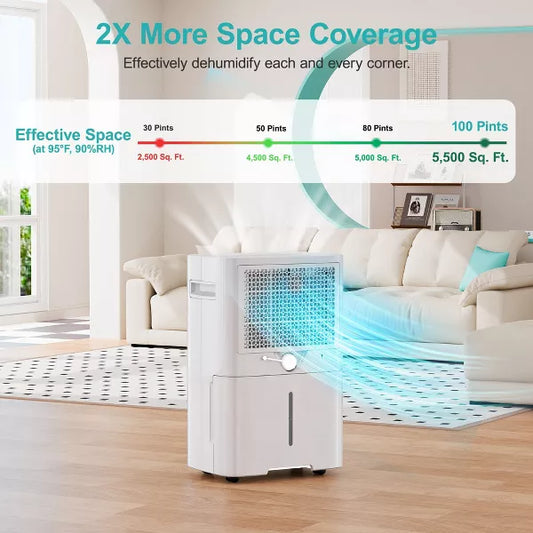 Kesnos Energy Star 50-100 Pint Dehumidifier for Large Spaces with Smart Humidity Control and Versatile Drainage