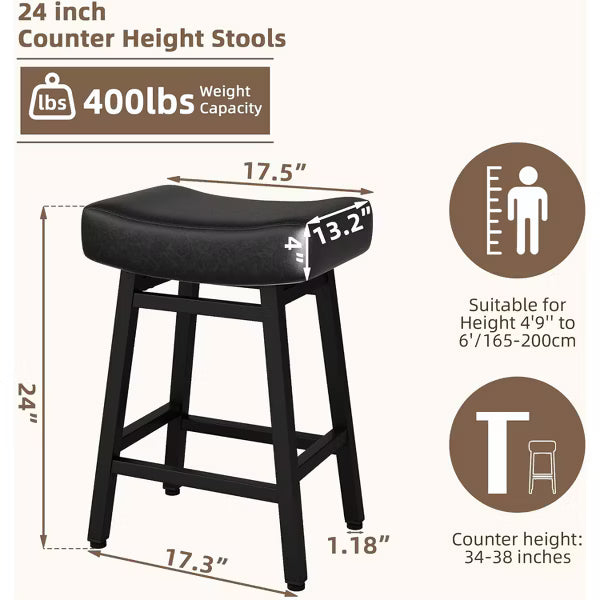 DYHOME 24 Inches Bar Stools, Saddle Kitchen Stools with PU Leather Cushion Counter Height Barstools, Set of 3