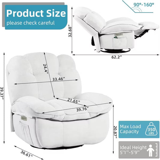 DYHOME Swivel Power Recliner Chair, Massage Rocker Recliners with Heated ,USB, USB-C and Side Pocket - White