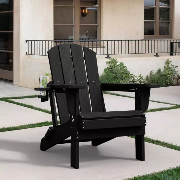 Hyleory Outdoor HDPE Folding Adirondack Chairs with 2 Cup Holders-Weatherproof Patio Accent Chair for 380 LBS Weight Capacity