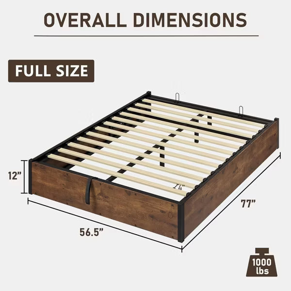 AMERLIFE Lift Up Storage Platform Bed Frame, Metal Bed Frame with Wooden Slats Support, No Headboard