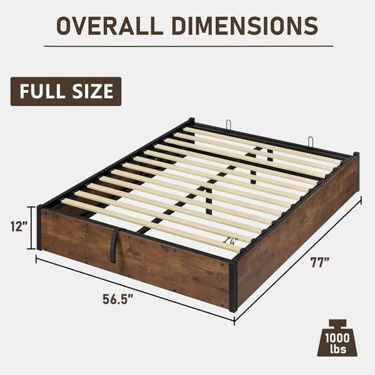 AMERLIFE Lift Up Storage Platform Bed Frame, Metal Bed Frame with Wooden Slats Support, No Headboard