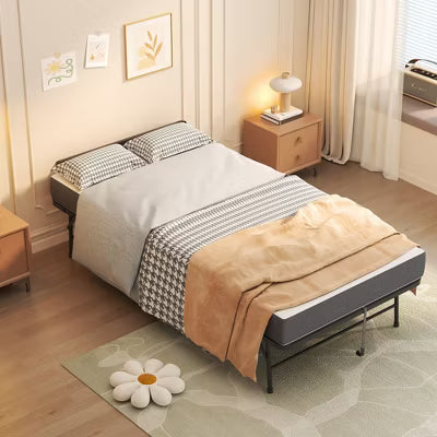 VIYET 13.00"H Folding Bed with Adjustable Headboard, 5" Memory Foam Rollaway Guest Bed, 450LBS Portable Twin Cot on Wheels for Tall People