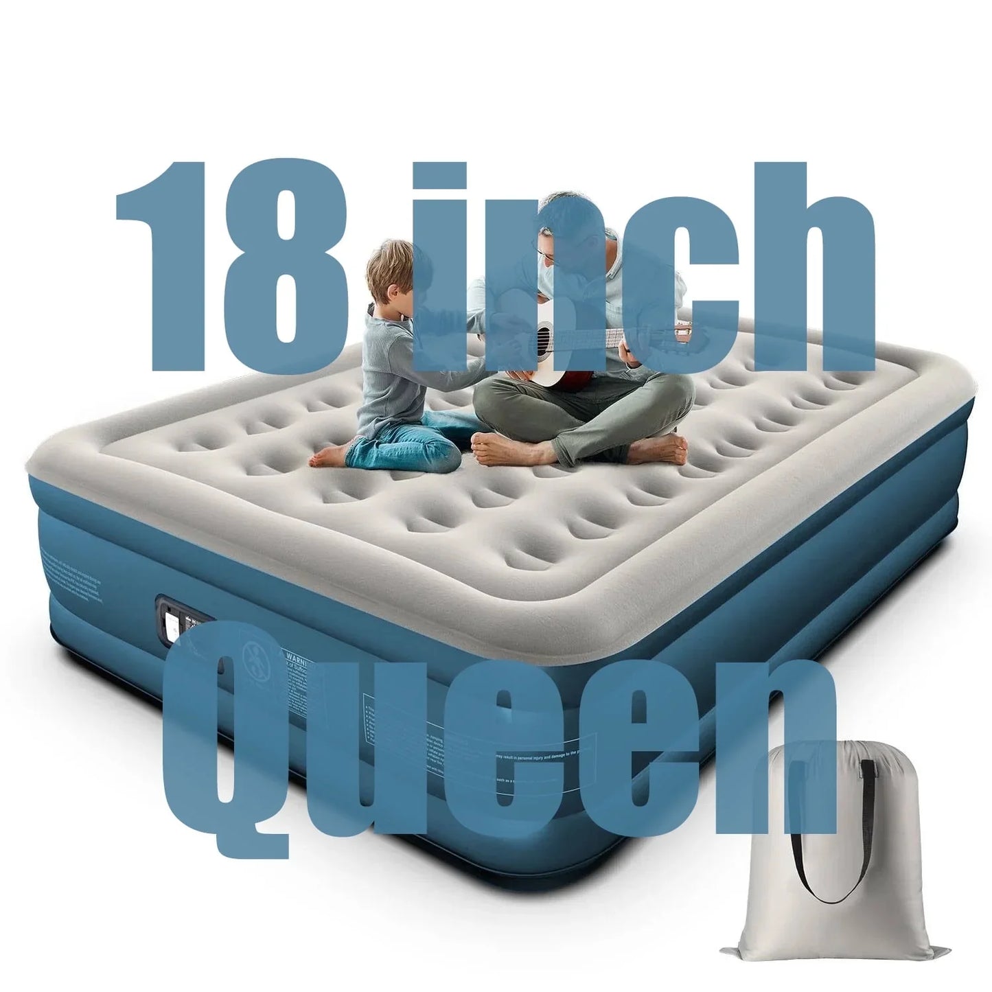 GVDV 18 Queen Air Mattress with Built in Pump, Raised Inflatable Air Bed for Guests  Home, Comfortable Blow up Mattress, Upgraded 4 Chamber Design, Supports up to 660 lbs