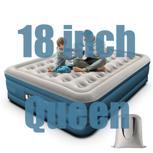 GVDV 18 Queen Air Mattress with Built in Pump, Raised Inflatable Air Bed for Guests  Home, Comfortable Blow up Mattress, Upgraded 4 Chamber Design, Supports up to 660 lbs