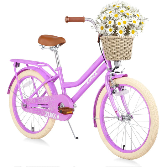 Girls Bike 20inch with Basket and Backseat, Kids Bicycle for 7-10 Years Old, Single Speed, Pink