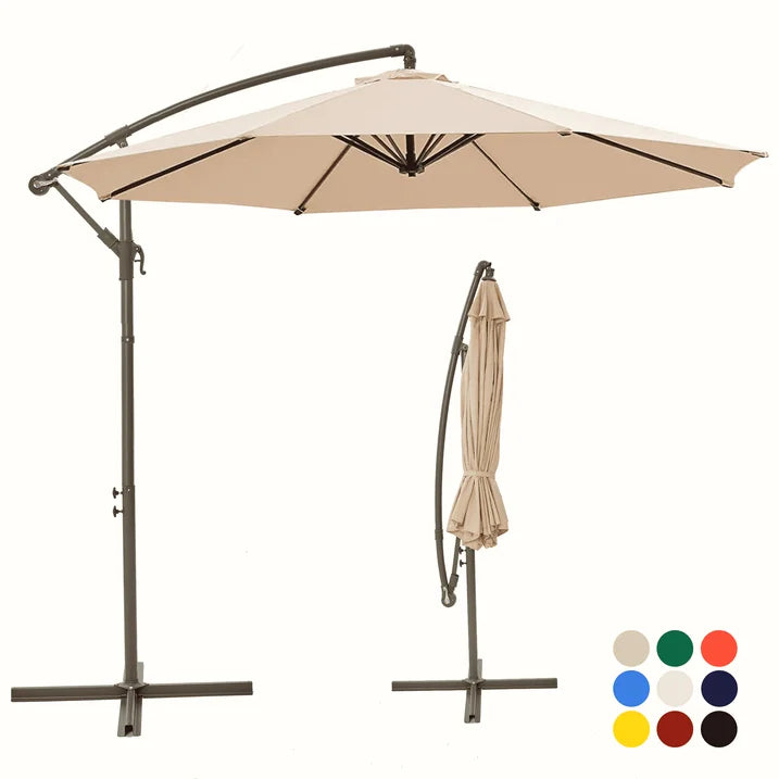 Greforg 10ft Patio Umbrellas Offset with a cross base(No Weight base) Outdoor Umbrella w/Easy Tilt Adjustment, For Poolside, Lawn and Garden Beige