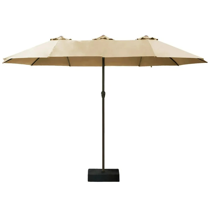 Greforg 15FT Triple Outdoor Patio Umbrella with Base Included  Vented Canopy, Waterproof  UV Protection, Ideal for Garden, Deck, Poolside, and Restaurant Beige