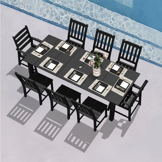 Greforg 9 Piece plastic wood Patio Outdoor Dining Set,with a table and chairs,black