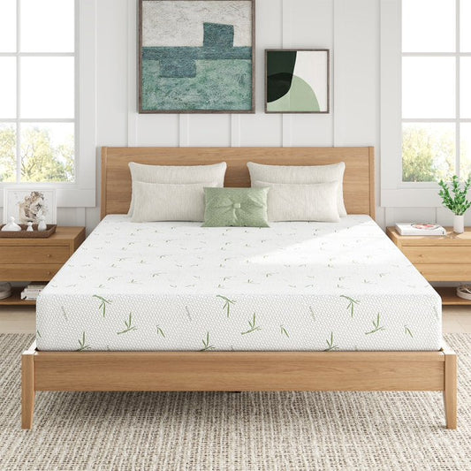 HSUNNS 10 inch Full Mattress, Memory Foam Mattress in a Box, Green Tea Cooling Gel, Medium Support & Pressure Relief, Washable Cover and Non-Slip Bottom, CertiPUR-US Certified, White