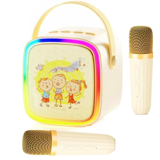 JYX Karaoke Machine, Mini Karaoke Machine for Kids and Adult, Portable Bluetooth Speaker with Wireless Mics, RGB Lights, D25-T