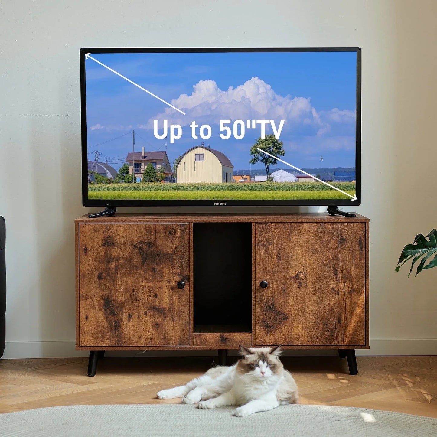 JanflyHome Litter Box Enclosure, MDF-Boards, Cat Litter Box Furniture with Scratching Board, Brown