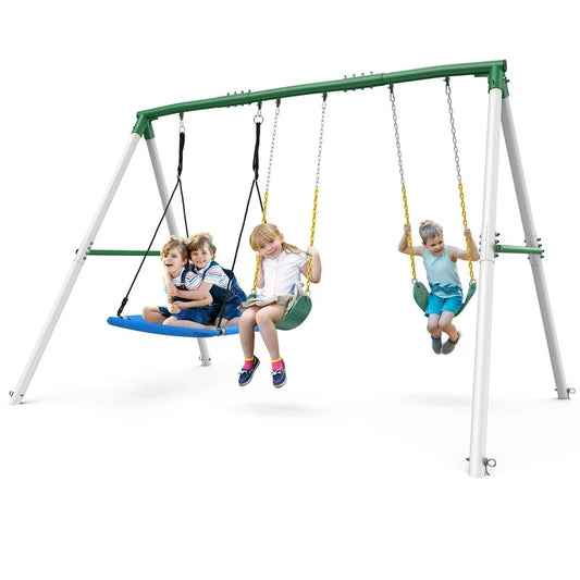 KloKick 600lbs Heavy Duty Swing Set  A Frame Metal Swing Set with Platform Swing  2 Belt Swings for Backyard