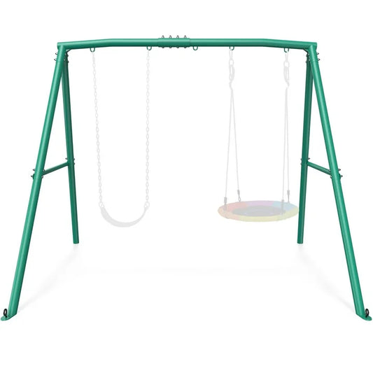 KloKick Heavy Duty A Frame Swing Stand, 440lbs Capacity, Metal Swing Frame with 5 Hanging Hooks, for Kids and Adults, Outdoor Fun(Green)