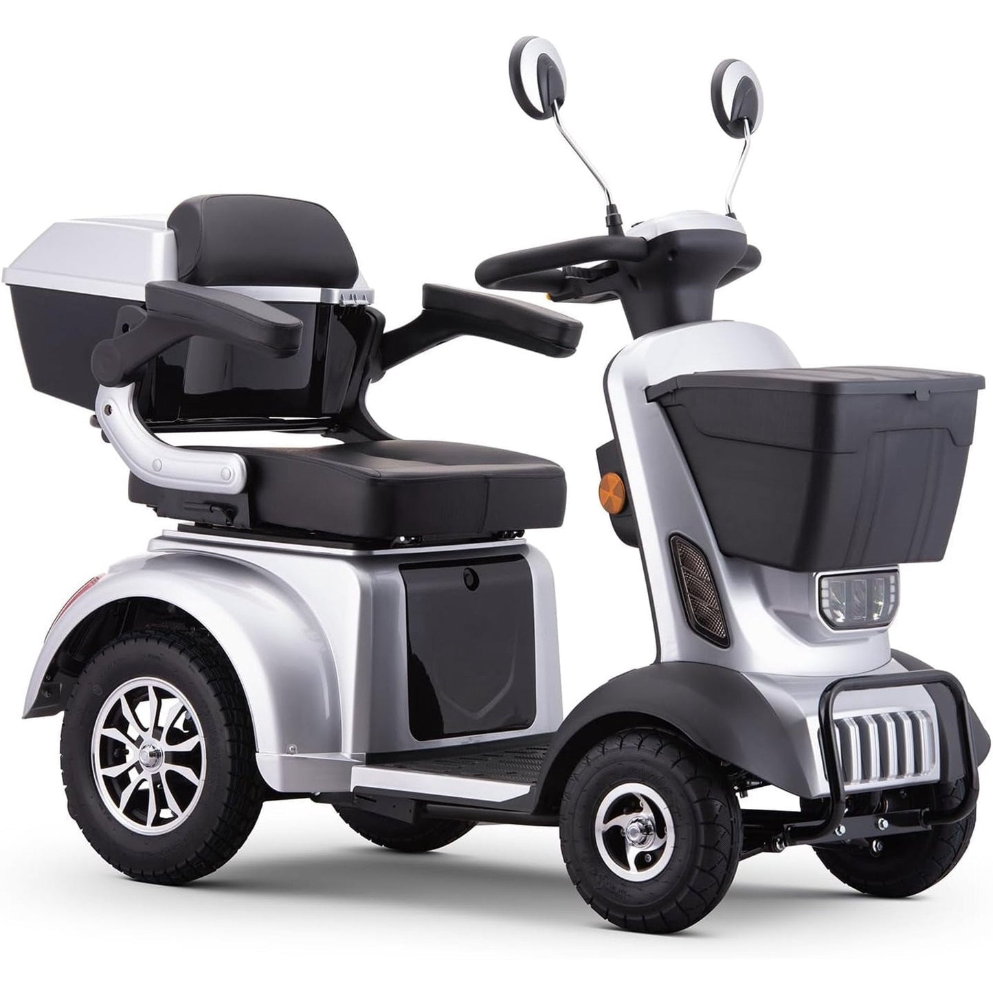 Large 4 Wheels Mobility Scooter (XW E05B), Electric Heavy Duty Wheelchair Device, 400 LBS Capacity for Seniors  Adults, Speed Adjust, Front Rear Trunk, No Assemble Required (Silver)