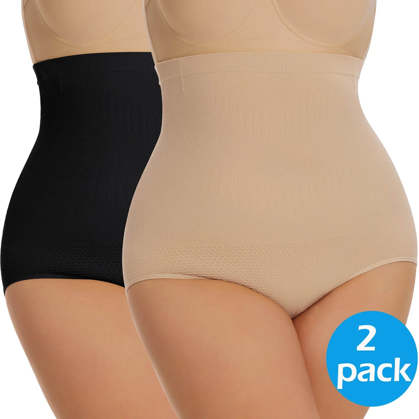 MANIFIQUE Plus Size Body Shaper Tummy Control Panty  Shapewear for Women, Black+Beige, 2 Pack