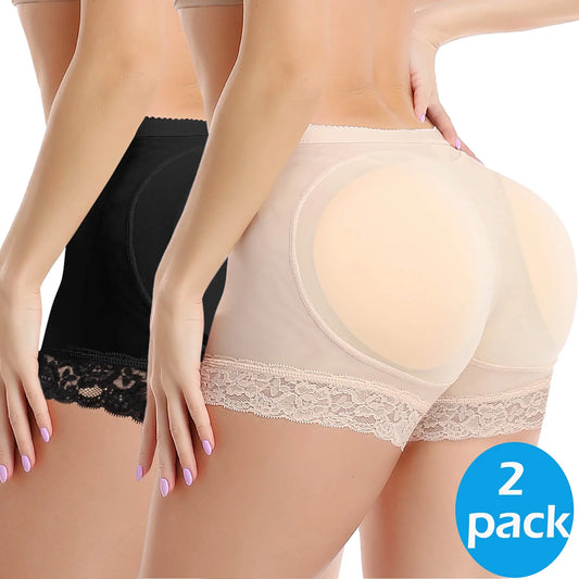 MANIFIQUE Padded Underwear for Women Butt Lifter Seamless Booty Pads Butt Enhancer Panties Lace Shapewear Boyshorts