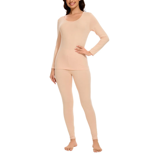 MANIFIQUE Thermal Underwear Set for Women Ultra Thin Long Johns Scoop Neck Base Layer Top  Bottom Set