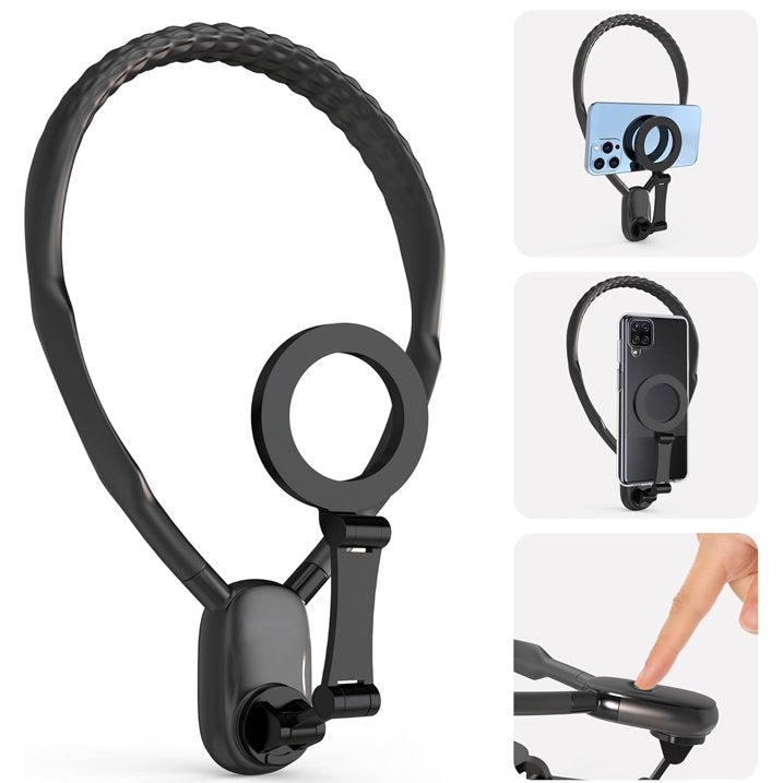 Magnetic Phone Neck Mount - Hands-Free Phone Holder for Reading, Watching Videos, and Browsing, Adjustable Comfortable Neck Strap, Compatible with Smartphones