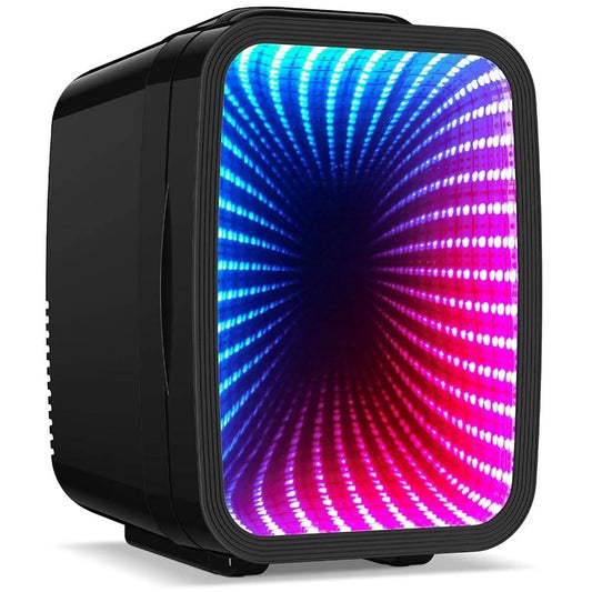 Mini Fridge, 4 Liter/6 Cans Small Refrigerator With Dimmable LED Light,AC/DC Portable Thermoelectric Cooler and Warmer for Bedroom,Office,Gaming room and Car