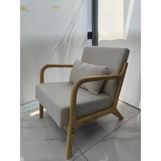 Modern Accent Chair - Living Room Chairs with Solid Wood Frame Comfy Reading Arm Chair, Beige