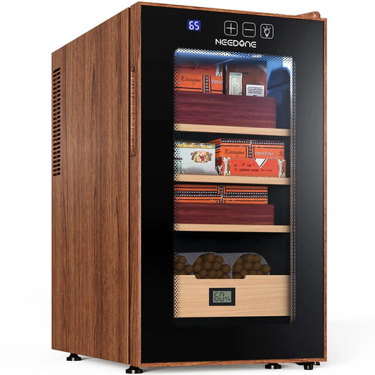 NEEDONE 48L 300 Counts Electric Cigar Humidor ,Cooling and Heating Temperature Control ,With Spanish Cedar Wood Shelves & Hygrometer,Father's Day Gift for Men